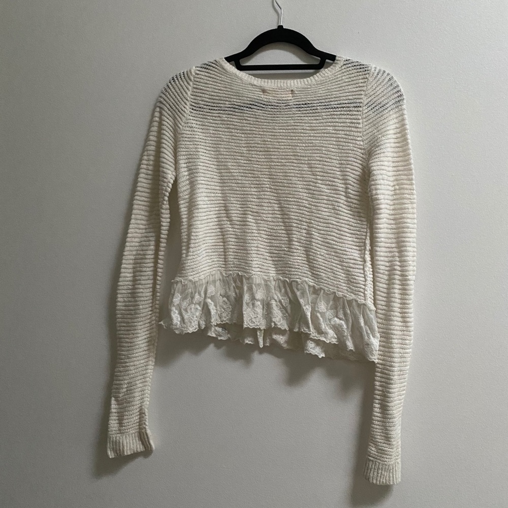 Hollister White Knit Crop Sweater with Lace Trim XS - Picture 3 of 4